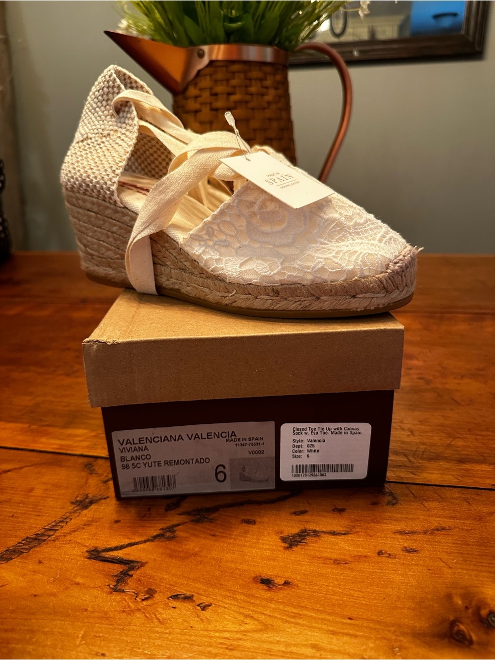 Viviana White Lace Espadrille Wedge with Ankle Ties